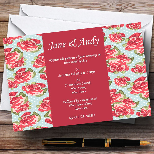 Blue Pink Cath Kidston Inspired Vintage Personalised Wedding Invitations