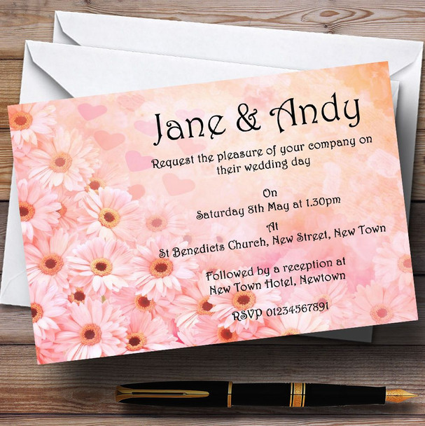 Pink Flower Hearts Personalised Wedding Invitations