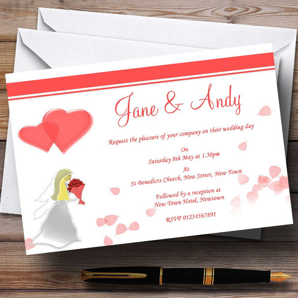 Pink White Personalised Wedding Invitations