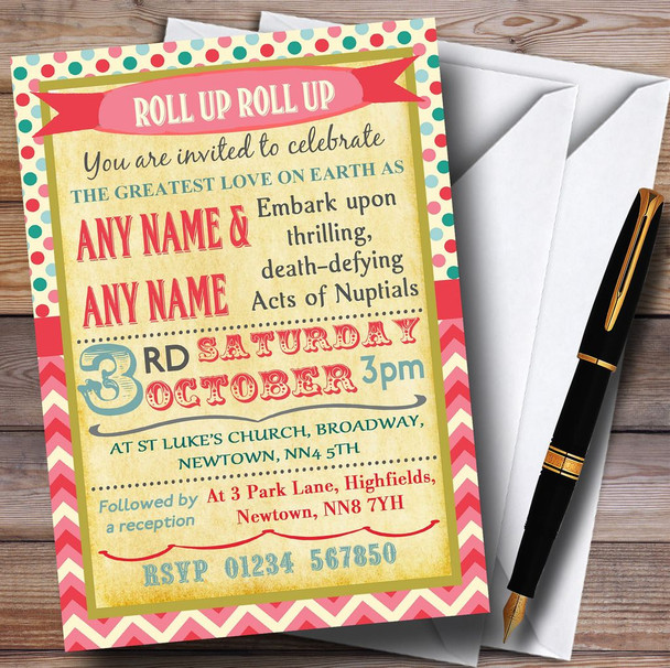 Vintage Carnival Old Style Circus Candy Pink Wedding Personalised Invitations