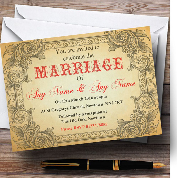 Typography Vintage Red Postcard Personalised Wedding Invitations