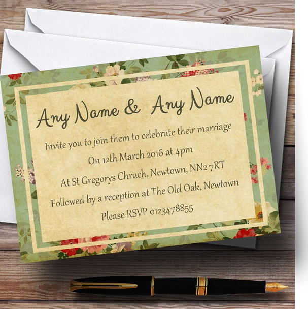 Vintage Shabby Chic Postcard Style Personalised Wedding Invitations