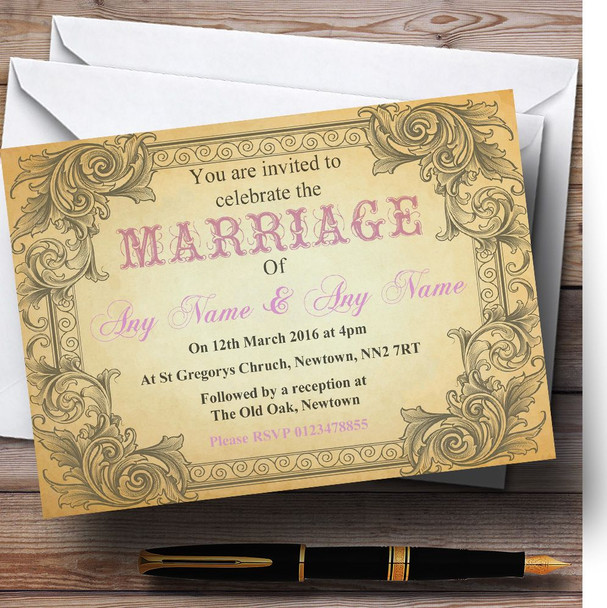 Typography Vintage Pale Pink Postcard Personalised Wedding Invitations