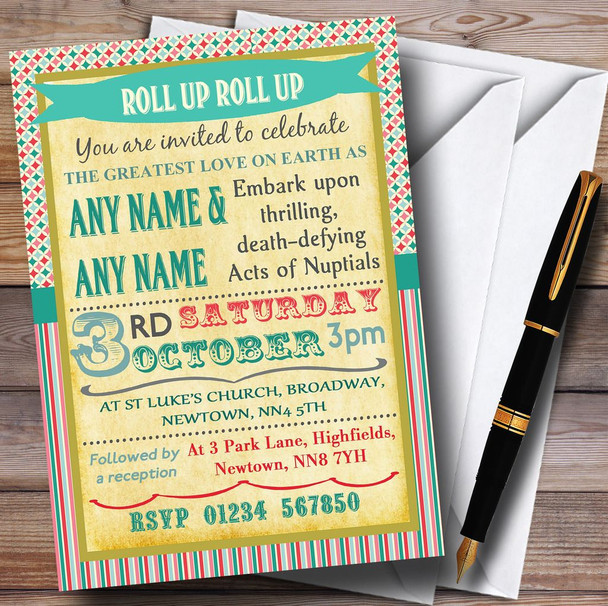 Vintage Carnival  Old Style Circus Stripes Wedding Personalised Invitations