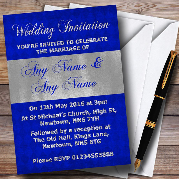 Blue And Glitter Look Silver Wedding Personalised Invitations