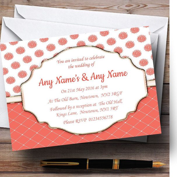 Coral And White Flowers Quilt Personalised Wedding Invitations