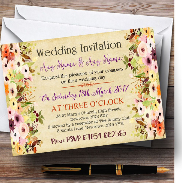 Vintage Spring Watercolour Personalised Wedding Invitations