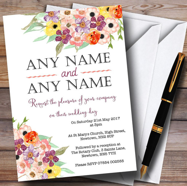 Floral Watercolour Bouquet Personalised Wedding Invitations