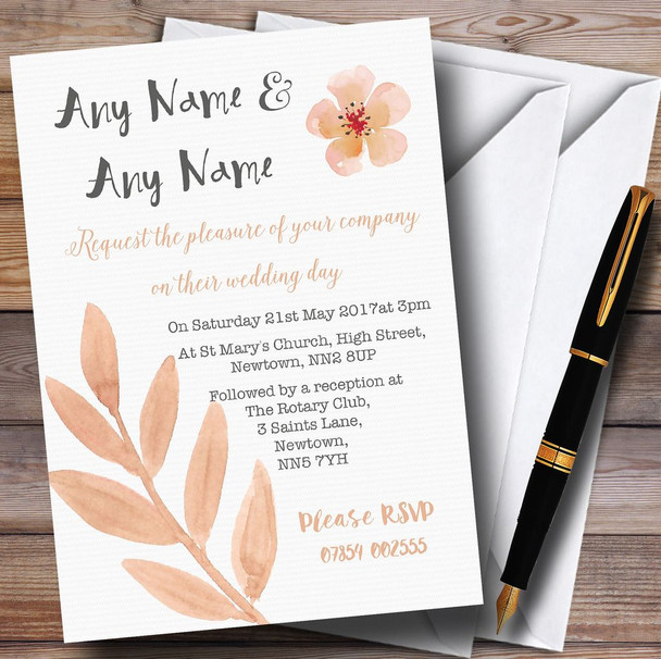 Watercolour Subtle Coral Pink Peach Personalised Wedding Invitations