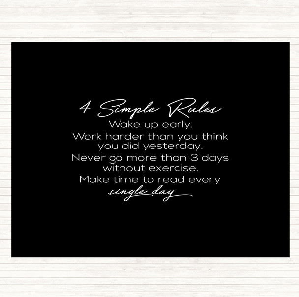 Black White 4 Simple Rules Quote Dinner Table Placemat