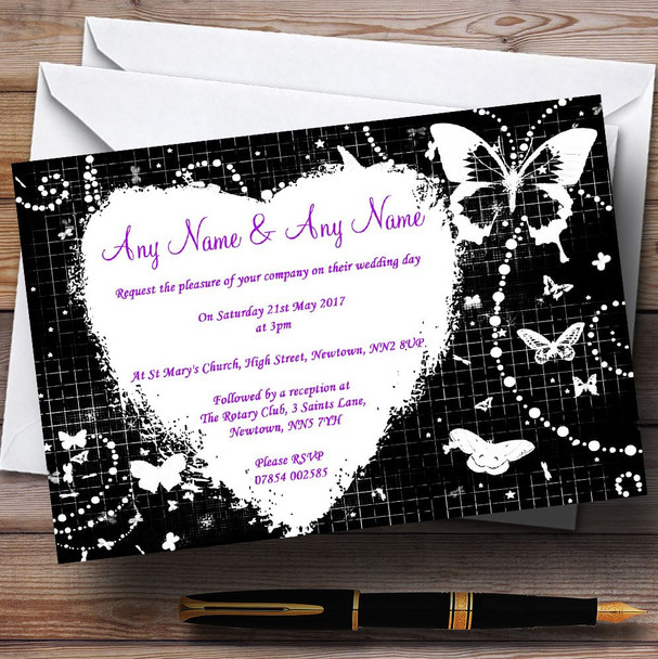 Black White Butterfly Personalised Wedding Invitations