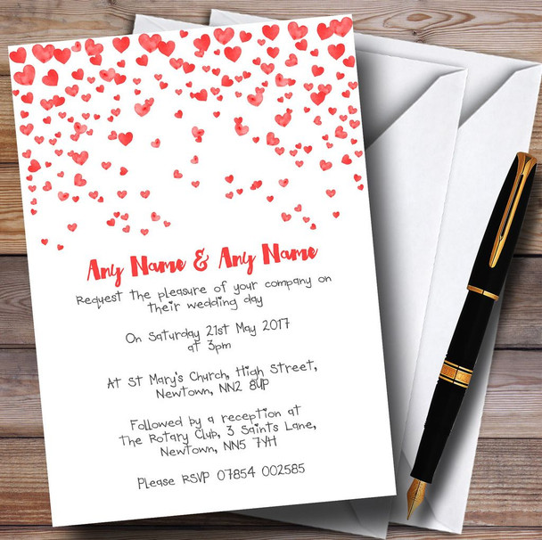 Red Heart Confetti Personalised Wedding Invitations
