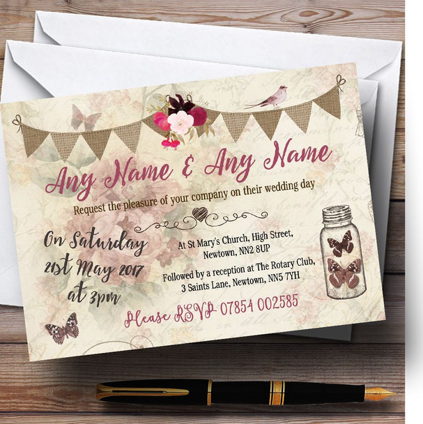 Rustic Parisian Style Vintage Personalised Wedding Invitations