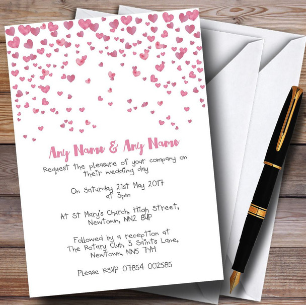 Pink Heart Confetti Personalised Wedding Invitations