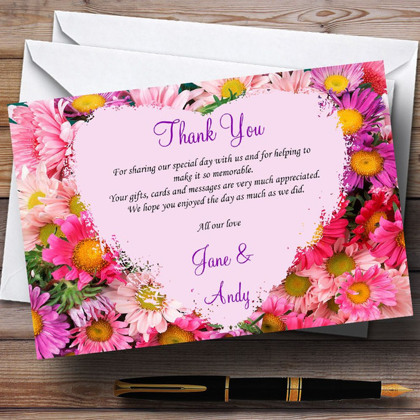 Pretty Pink Flowers Personalised Wedding Thank You Cards