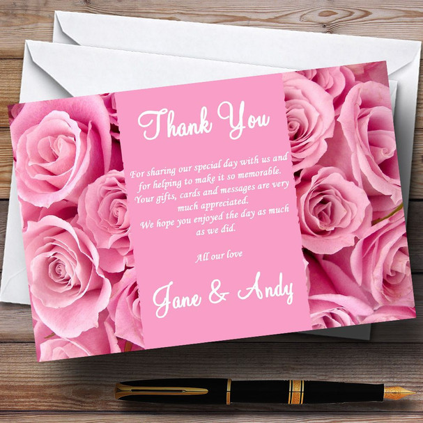 Pretty Pink Roses Personalised Wedding Thanks You Cards