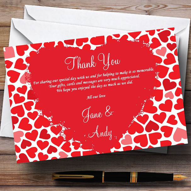 Red And Pink Romantic Hearts Personalised Wedding Thank You Cards