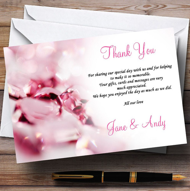 Pink Crystal Diamond Personalised Wedding Thank You Cards