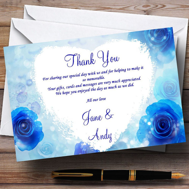 Stunning Blue Flowers Romantic Personalised Wedding Thank You Cards
