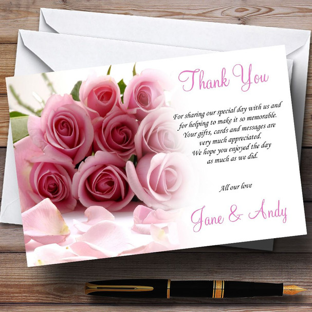 Baby Pink Roses Personalised Wedding Thank You Cards