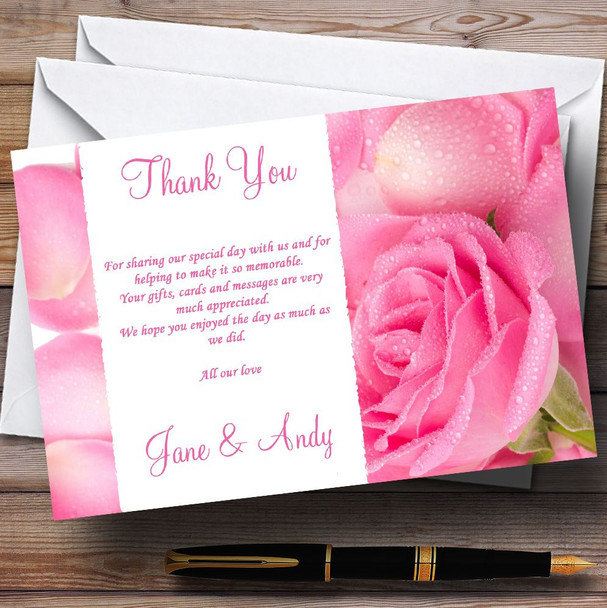 Pink Rose Petals Personalised Wedding Thank You Cards