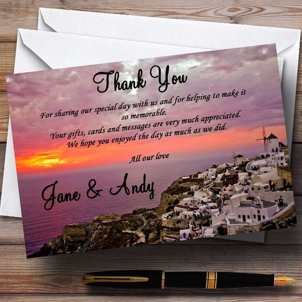 Santorini In Greece Jetting Off Abroad Personalised Wedding Thank You Cards