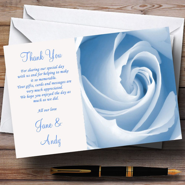 Baby Blue Pale Rose Personalised Wedding Thank You Cards
