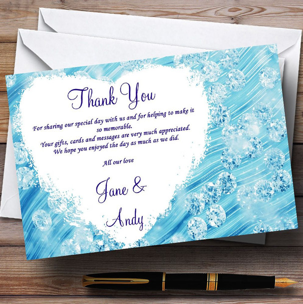 Pale Baby Blue Crystals Pretty Personalised Wedding Thank You Cards