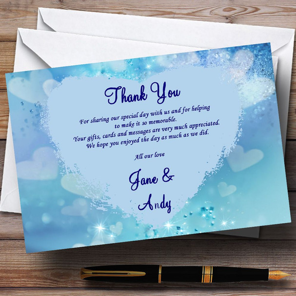 Pale Blue Love Hearts Personalised Wedding Thank You Cards