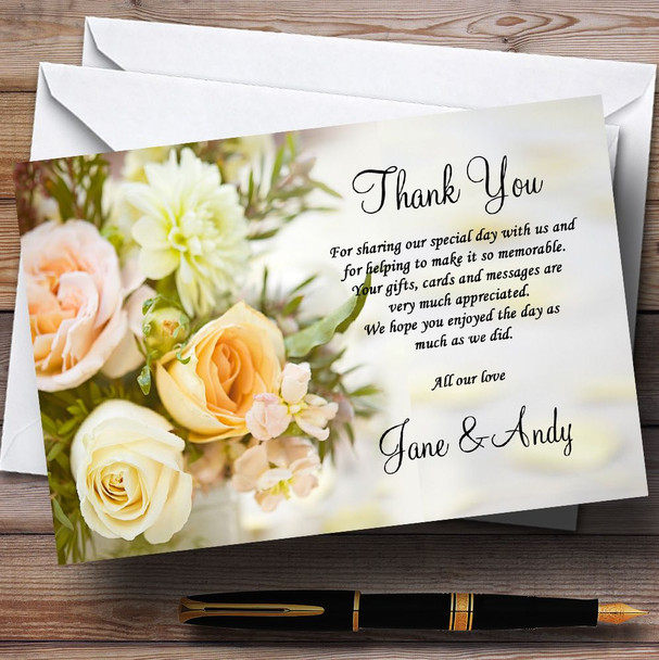 Peach Ivory Cream Rose Garden Personalised Wedding Thank You Cards