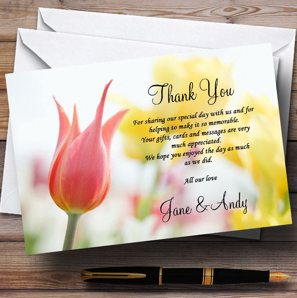 Dainty Pink And Yellow Floral Personalised Wedding Thank You Cards