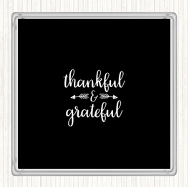 Black White Thankful Quote Drinks Mat Coaster