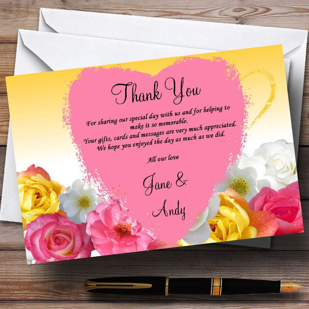 Yellow Pink Flowers Personalised Wedding Thank You Cards