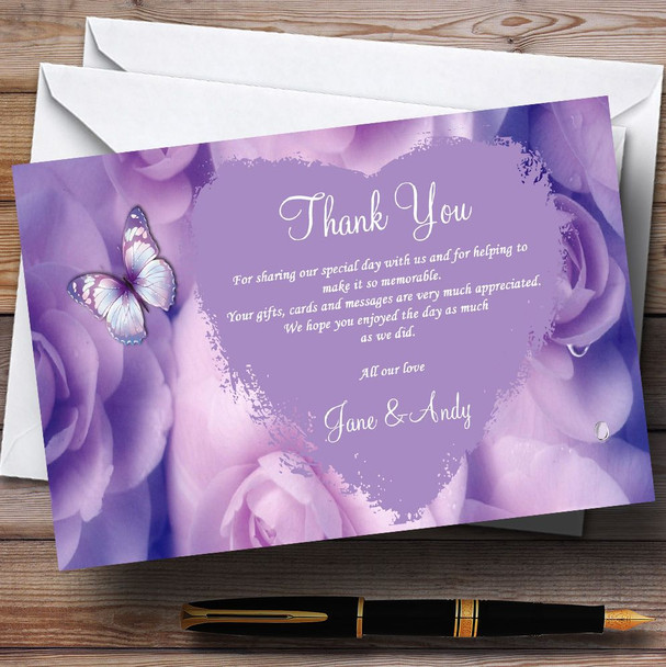 Lilac Lavender Butterfly Personalised Wedding Thank You Cards