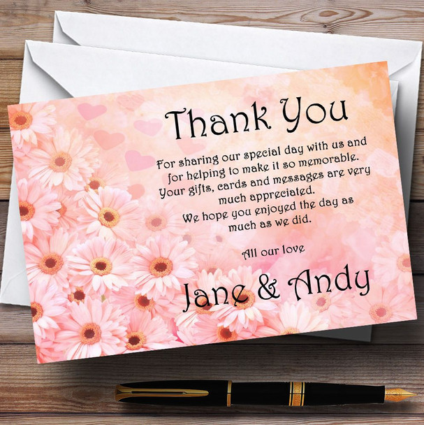 Pink Flower Hearts Personalised Wedding Thank You Cards