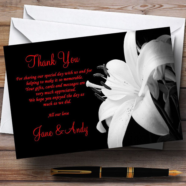 Stunning Lily Flower Black White Red Personalised Wedding Thank You Cards