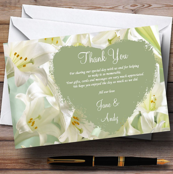 White And Green Calla Lily Personalised Wedding Thank You Cards