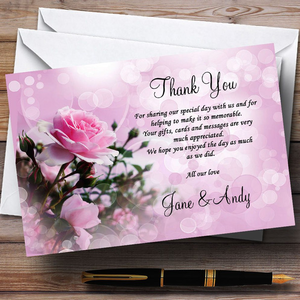 Pink Rose Bubbles Personalised Wedding Thank You Cards