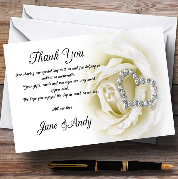 Cream Ivory Rose Heart Personalised Wedding Thank You Cards