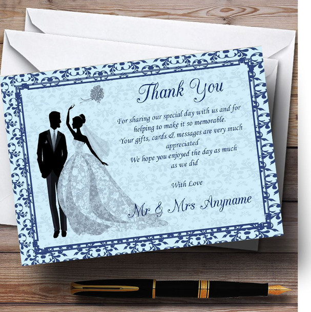 Blue Classic Vintage Personalised Wedding Thank You Cards