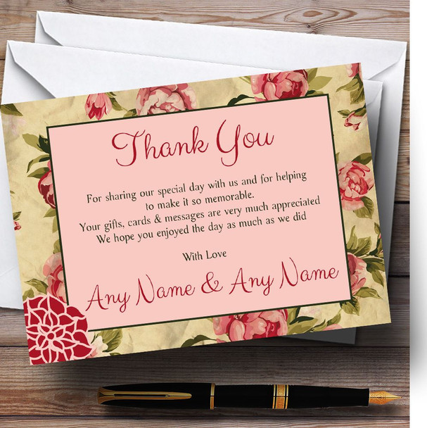 Shabby Chic Floral Vintage Deco Personalised Wedding Thank You Cards
