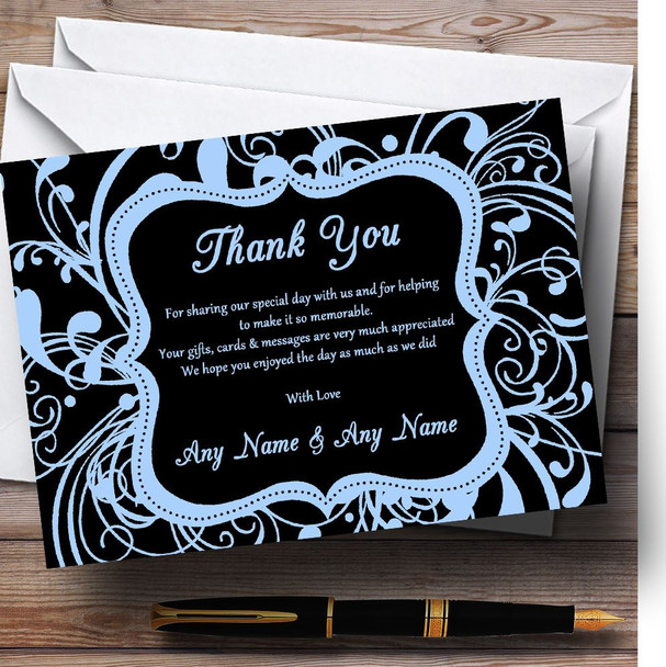 Black & Blue Swirl Deco Personalised Wedding Thank You Cards