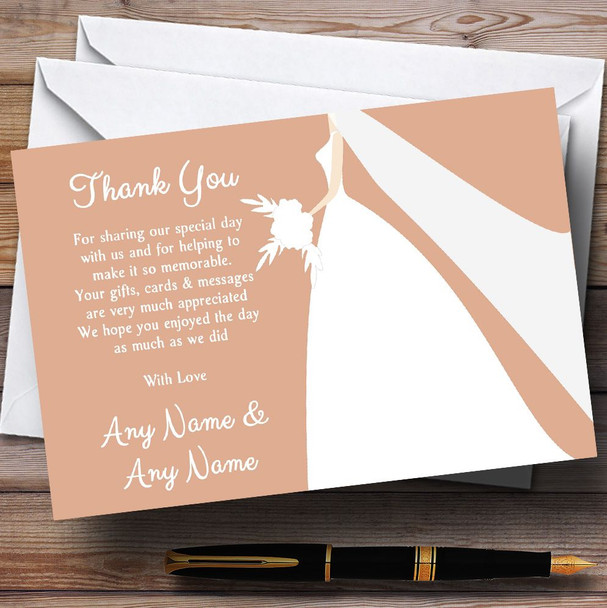 Peach Bride Personalised Wedding Thank You Cards