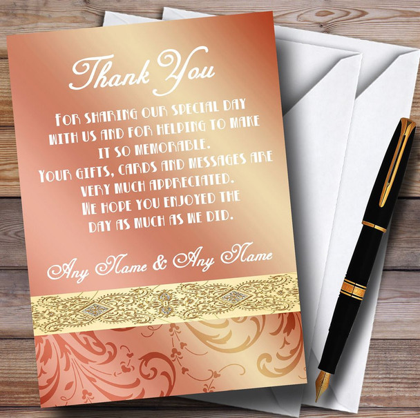 Peach Coral Damask Wedding Thank You Cards