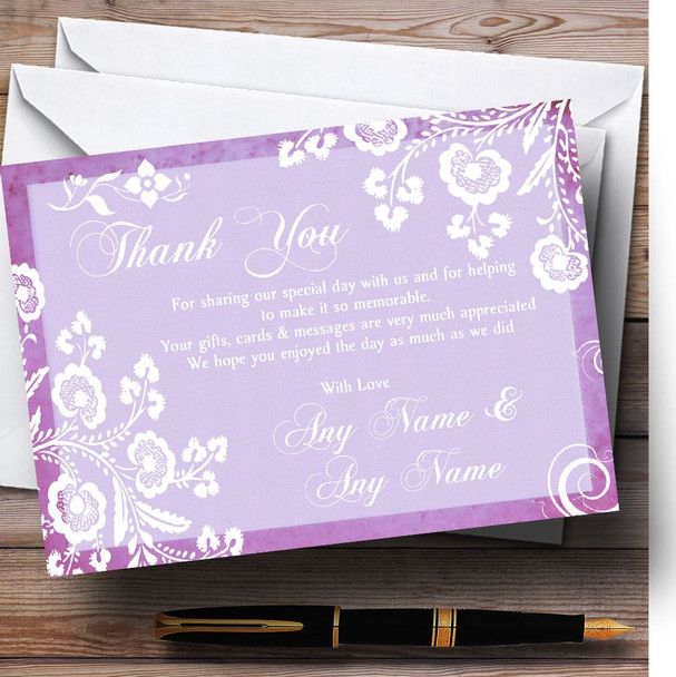 Rustic Lilac  Lace Personalised Wedding Thank You Cards