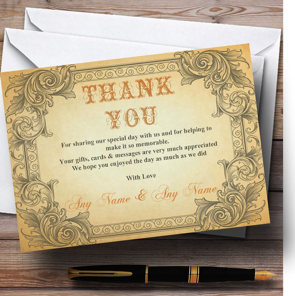 Typography Vintage Orange Postcard Personalised Wedding Thank You Cards