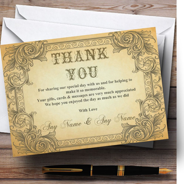 Typography Vintage Brown Postcard Personalised Wedding Thank You Cards