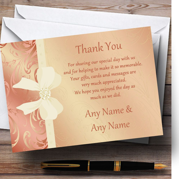 Cream Pale Coral Peach Pink Bow Wedding Thank You Cards
