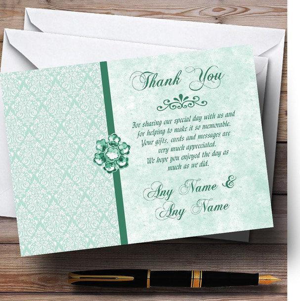 Pale Mint Green Vintage Damask Jewel Personalised Wedding Thank You Cards