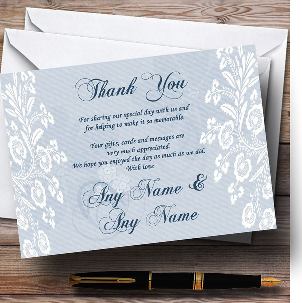 Vintage Lace Pale Blue Chic Personalised Wedding Thank You Cards